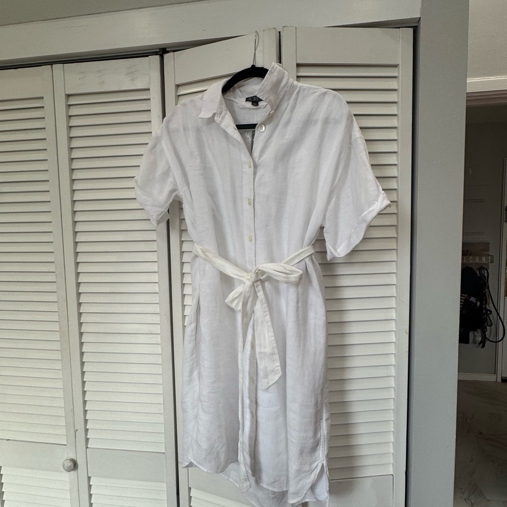 J. Crew Classic White Linen Shirt Dress